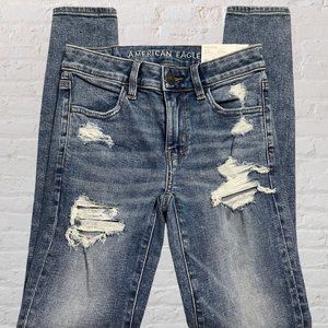 NWT American Eagle Distressed Super Stretch Misty Sky Jegging